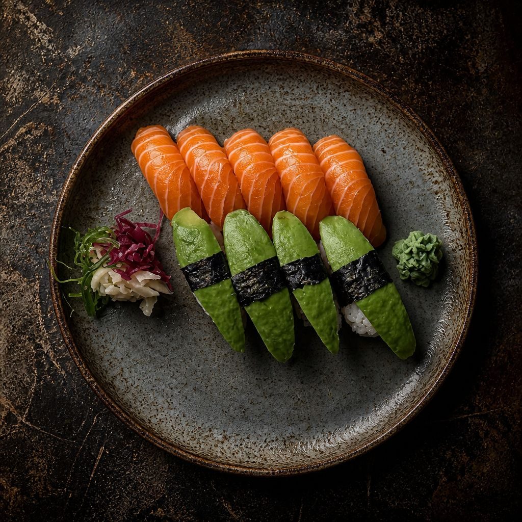 Sashimi och nigiri upplagt