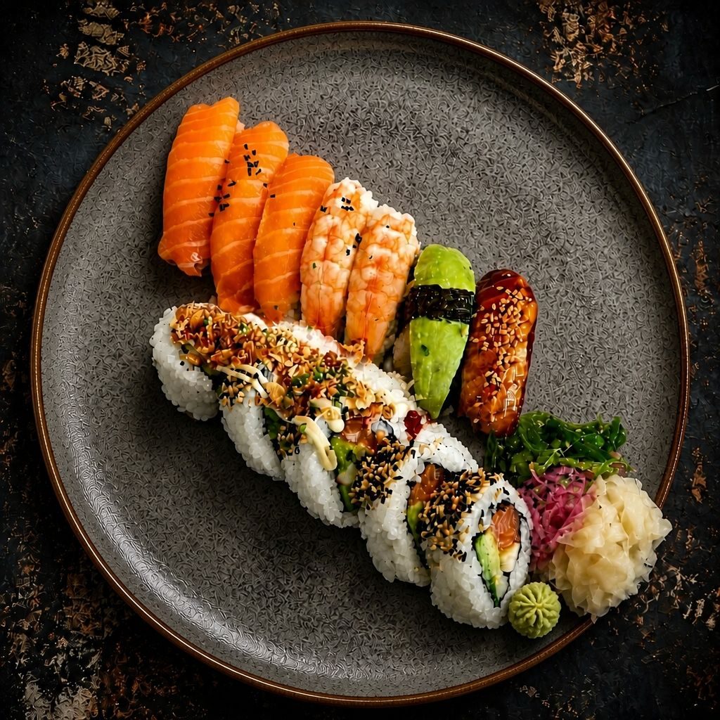 Blandad sushitallrik